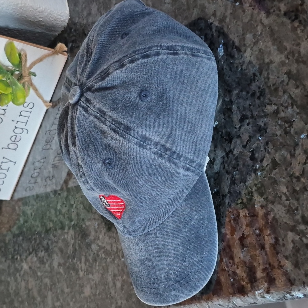 Womens Denim Baseball Cap with Heart Patch - Picture 3 of 5
